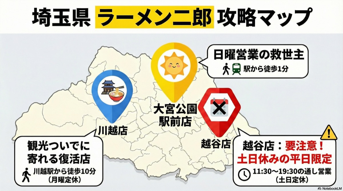 埼玉県のラーメン二郎一覧マップ