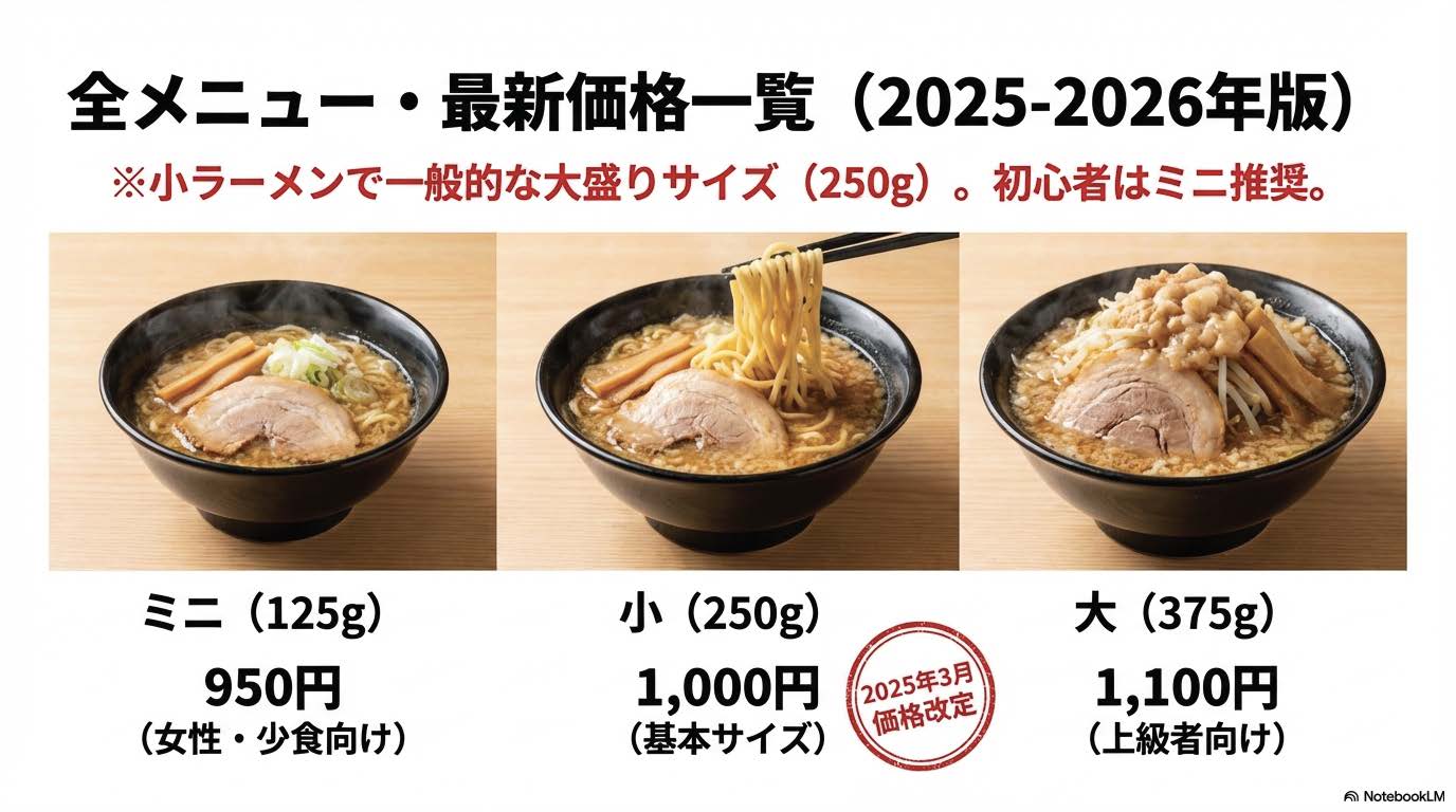 ラーメン豚山メニューの価格